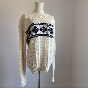 Polo by Ralph Lauren Cream Sweater with Blue and Green Argyle
